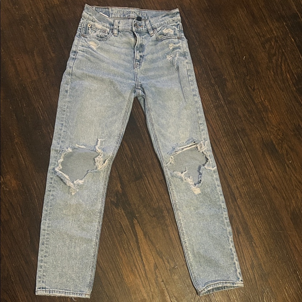 American Eagle Outfitters Light Blue Distressed Women's Straight Leg Jeans
